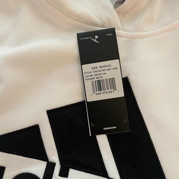 Boys Embroidered Logo Adidas White Hoodie - size M (10-12) - Picture 2 of 3